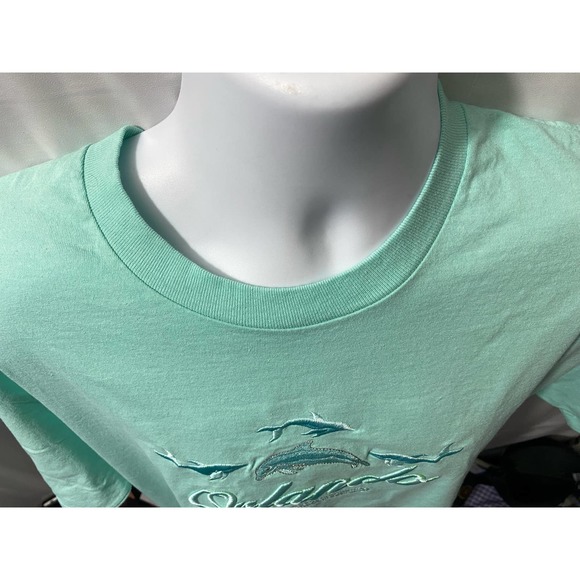 Orlando Florida Dolphin embroiderer shirt turquoise green color size Large - Picture 8 of 12